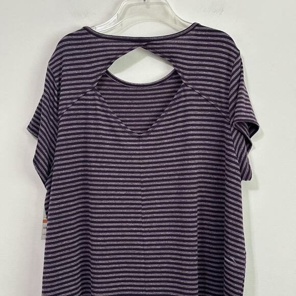 Ideology Tee Top Plus 3X Short Sleeve Active Back Cutout Eggplant Stripe NEW - Picture 7 of 11